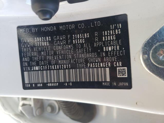 JHMFC1F71KX012811 - 2019 HONDA CIVIC EXL WHITE photo 12