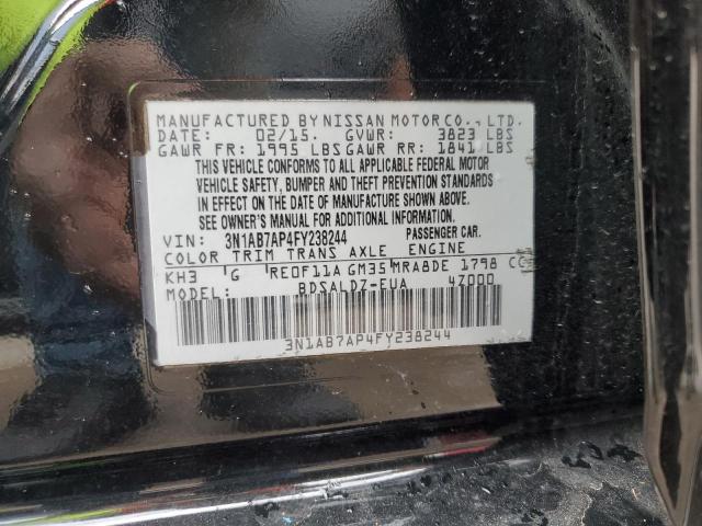 3N1AB7AP4FY238244 - 2015 NISSAN SENTRA S BLACK photo 12