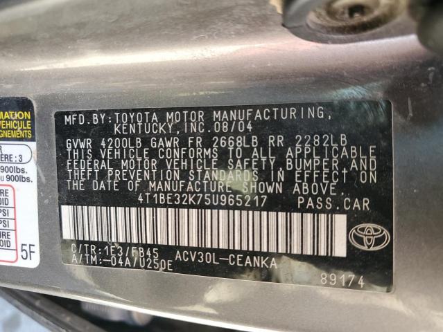 4T1BE32K75U965217 - 2005 TOYOTA CAMRY LE BROWN photo 12