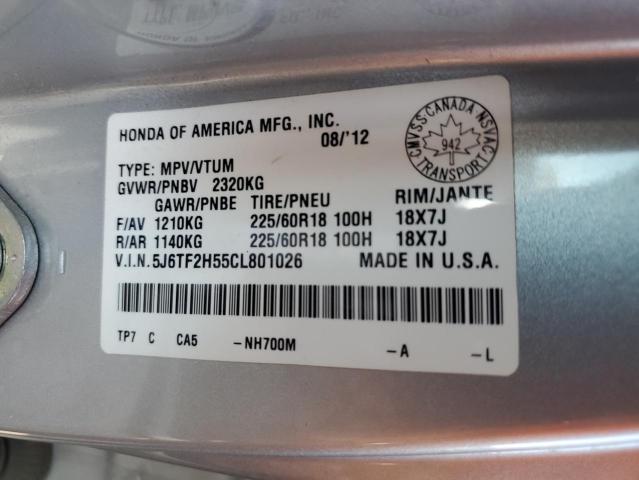 5J6TF2H55CL801026 - 2012 HONDA CROSSTOUR EXL ვერცხლისფერი ფოტო 12