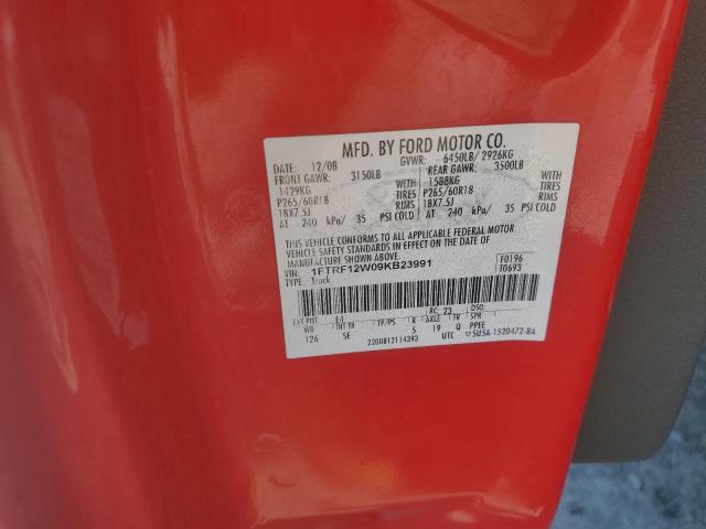 1FTRF12W09KB23991 - 2009 FORD F150 წითელი ფოტო 12