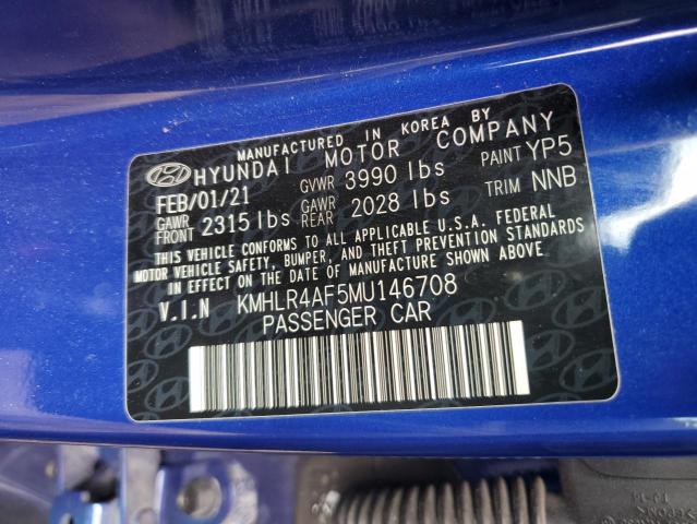 KMHLR4AF5MU146708 - 2021 HYUNDAI ELANTRA N LINE BLUE photo 12