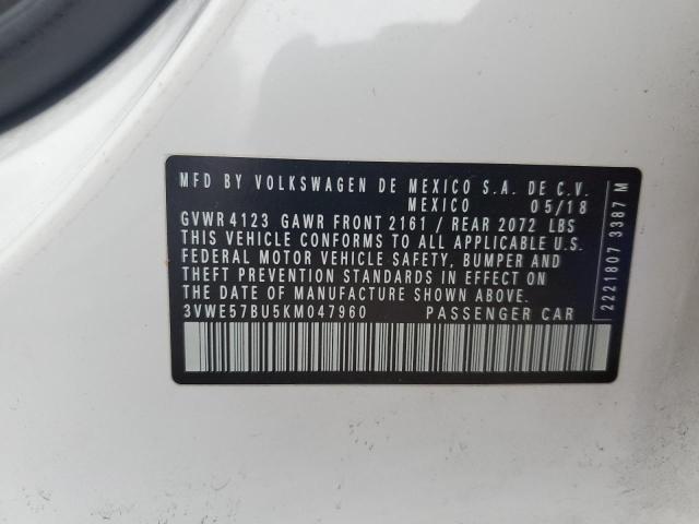 3VWE57BU5KM047960 - 2019 VOLKSWAGEN JETTA SEL WHITE photo 12