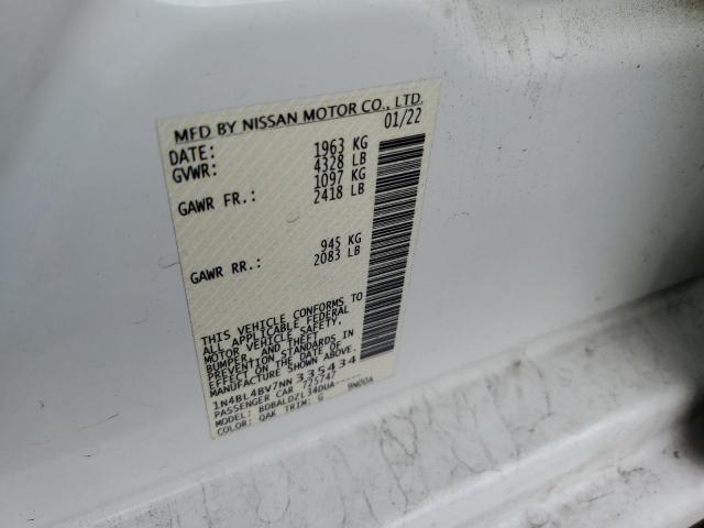 1N4BL4BV7NN335434 - 2022 NISSAN ALTIMA S WHITE photo 13