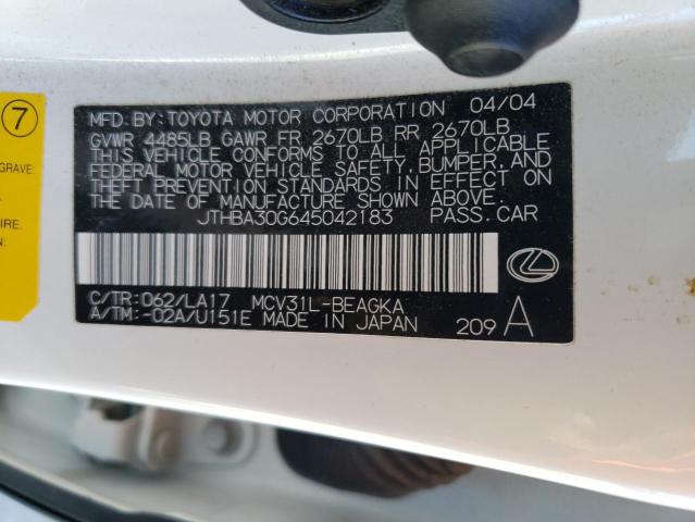 JTHBA30G645042183 - 2004 LEXUS ES 330 WHITE photo 12