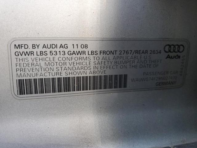 WAUWG74F29N027470 - 2009 AUDI A6 PRESTIGE SILVER photo 12