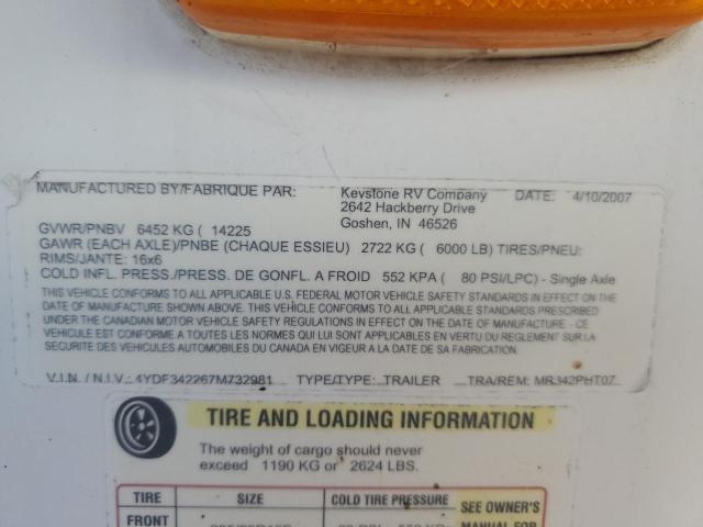 4YDF342267M732981 - 2007 KEYSTONE MONTANA WHITE photo 10