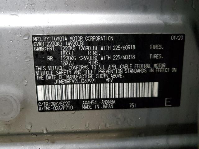 JTMEWRFV2LJ039991 - 2020 TOYOTA RAV4 XSE SILVER photo 13