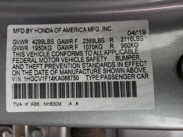 1HGCV1F14KA088750 - 2019 HONDA ACCORD LX SILVER photo 12