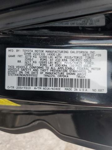 5TETX4CN0AZ693502 - 2010 TOYOTA TACOMA ACCESS CAB შავი ფოტო 12