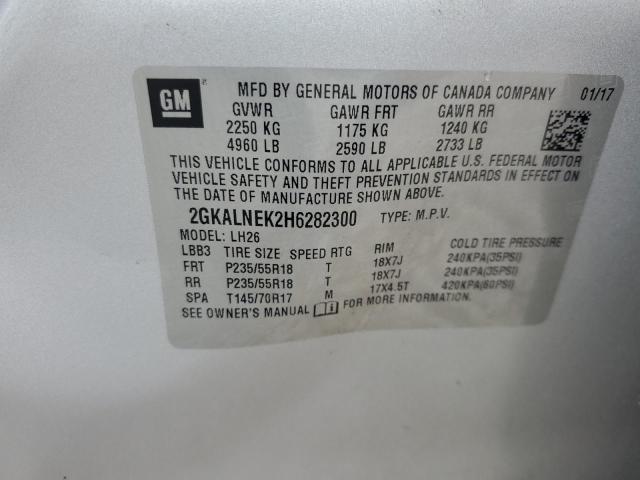 2GKALNEK2H6282300 - 2017 GMC TERRAIN SLE WHITE photo 13