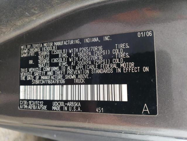 5TBRT34116S478106 - 2006 TOYOTA TUNDRA ACCESS CAB SR5 GRAY photo 12