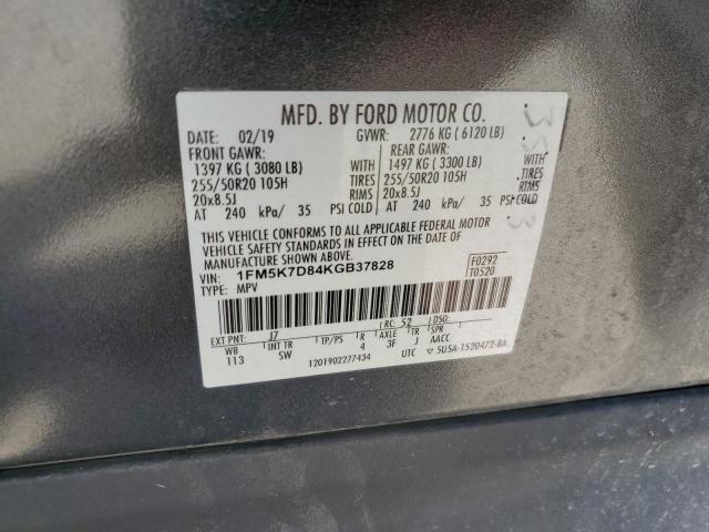 1FM5K7D84KGB37828 - 2019 FORD EXPLORER XLT GRAY photo 14