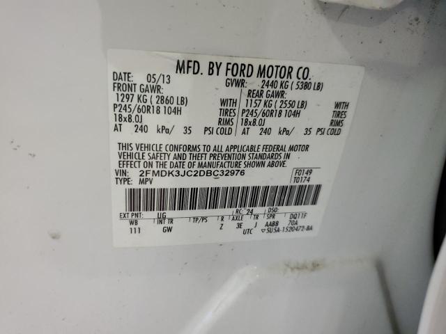 2FMDK3JC2DBC32976 - 2013 FORD EDGE SEL WHITE photo 12