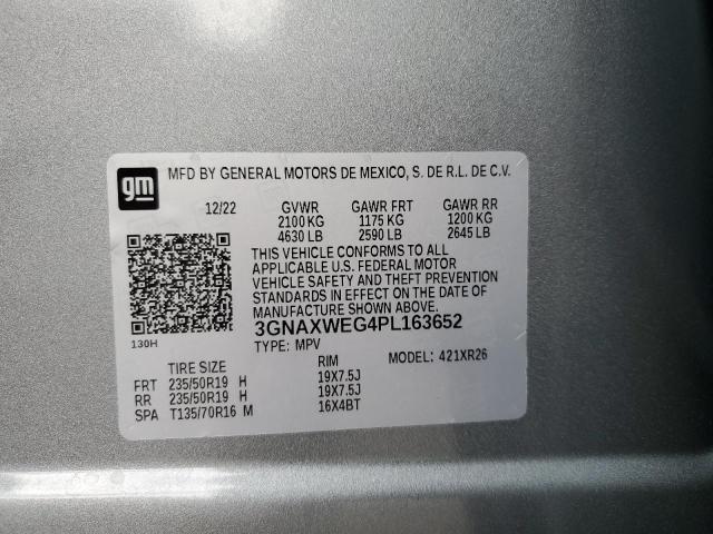 3GNAXWEG4PL163652 - 2023 CHEVROLET EQUINOX RS SILVER photo 12