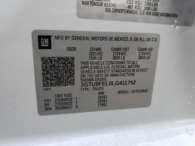 3GTU9FEL0LG411752 - 2020 GMC SIERRA K1500 DENALI WHITE photo 12