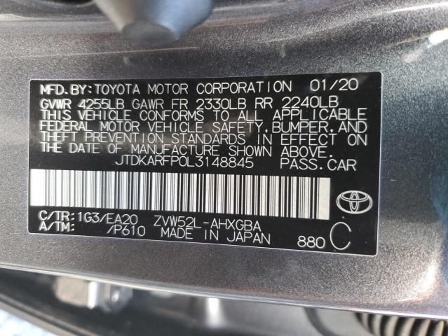 JTDKARFP0L3148845 - 2020 TOYOTA PRIUS PRIM LE GRAY photo 13