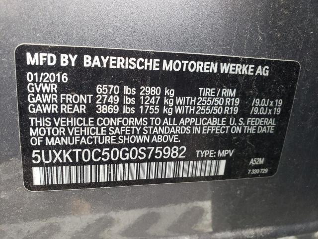 5UXKT0C50G0S75982 - 2016 BMW X5 XDR40E GRAY photo 13