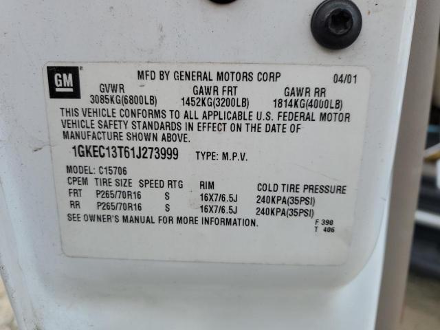 1GKEC13T61J273999 - 2001 GMC YUKON WHITE photo 13