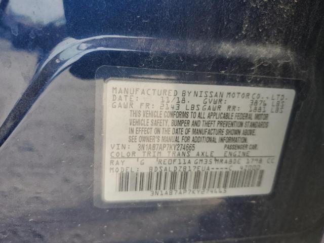 3N1AB7AP7KY274665 - 2019 NISSAN SENTRA S BLUE photo 13