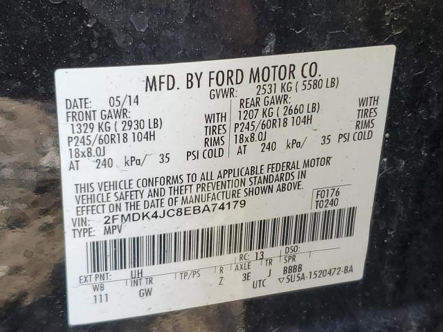 2FMDK4JC8EBA74179 - 2014 FORD EDGE SEL BLACK photo 14