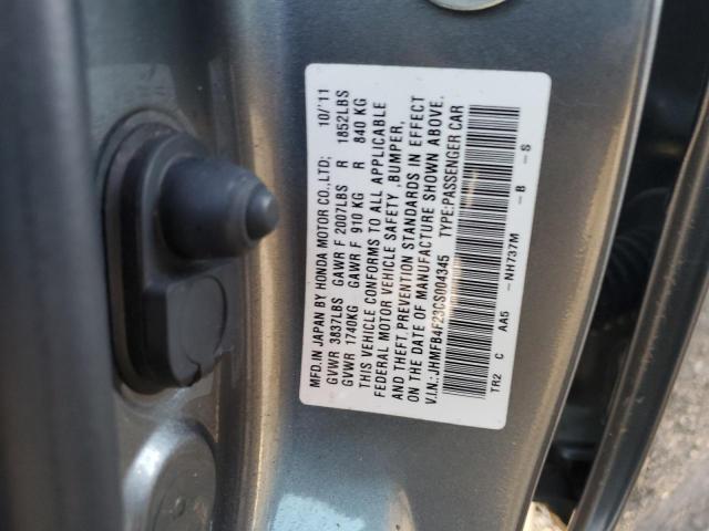 JHMFB4F23CS004345 - 2012 HONDA CIVIC HYBRID GRAY photo 12