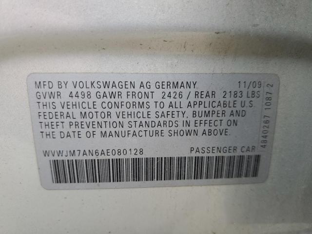 WVWJM7AN6AE080128 - 2010 VOLKSWAGEN PASSAT KOMFORT SILVER photo 12