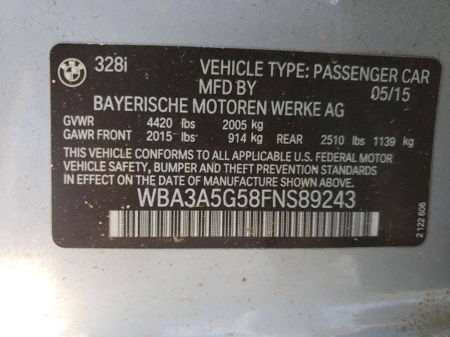 WBA3A5G58FNS89243 - 2015 BMW 328 I SILVER photo 12