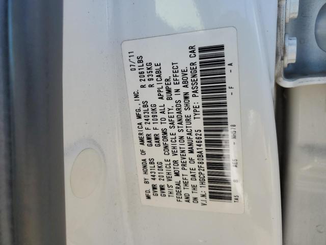 1HGCP2F80BA146625 - 2011 HONDA ACCORD EXL WHITE photo 12