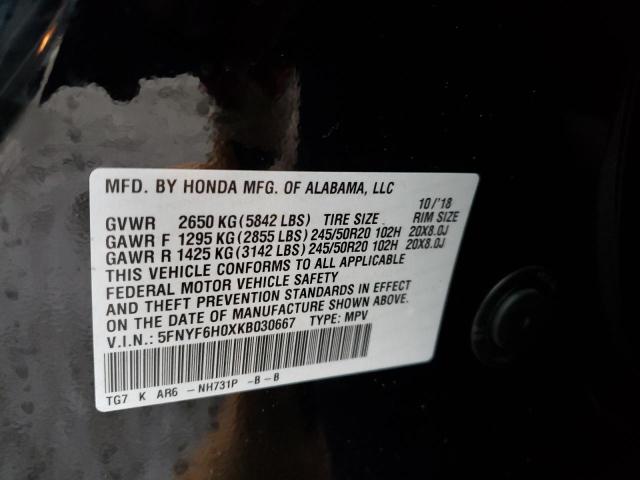 5FNYF6H0XKB030667 - 2019 HONDA PILOT ELITE BLACK photo 14