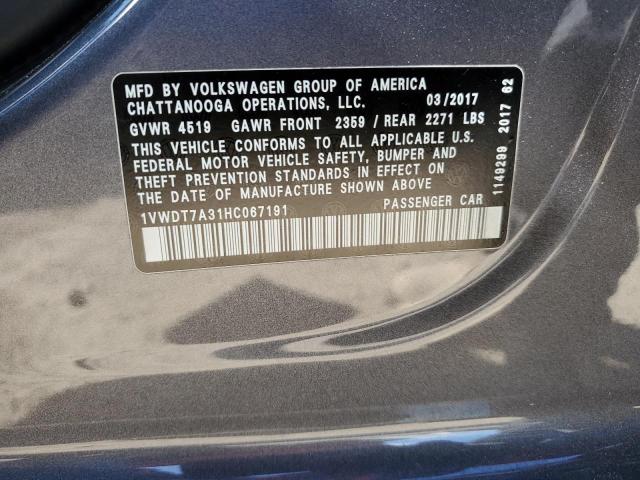 1VWDT7A31HC067191 - 2017 VOLKSWAGEN PASSAT R-LINE Boz foto 12