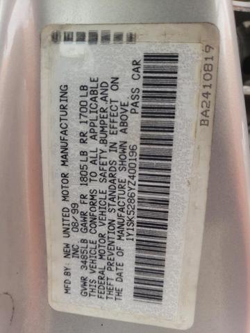 1Y1SK5286YZ400196 - 2000 CHEVROLET GEO PRIZM BASE SILVER photo 12