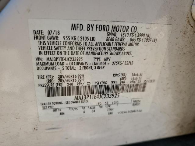 MAJ3P1TE4JC233925 - 2018 FORD ECOSPORT SE WHITE photo 13