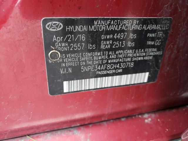 5NPE34AF8GH430718 - 2016 HYUNDAI SONATA SPORT RED photo 12