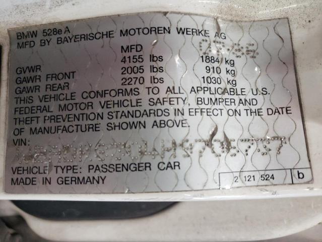 WBADK8304H9706737 - 1987 BMW 528 E AUTOMATIC WHITE photo 12