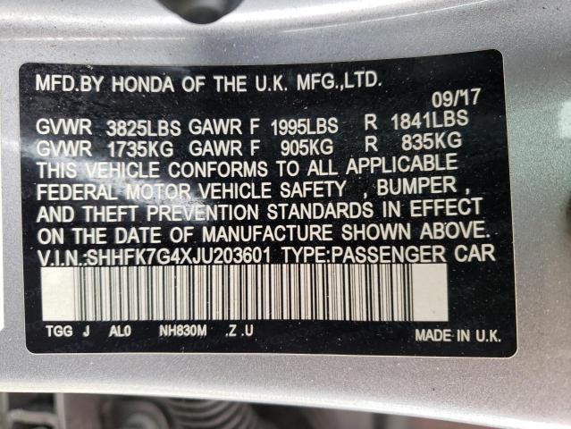 SHHFK7G4XJU203601 - 2018 HONDA CIVIC SPORT 银色 照片 12