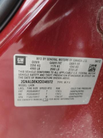 2GNALDEK2C6346972 - 2012 CHEVROLET EQUINOX LT RED photo 13