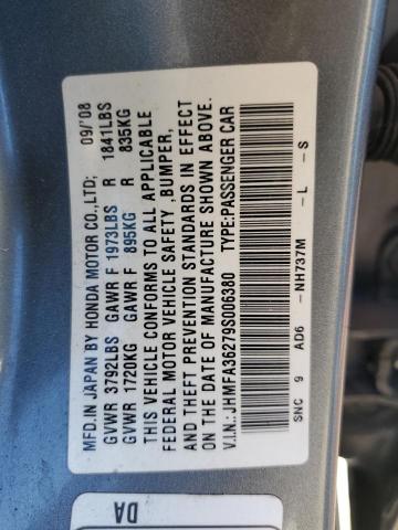 JHMFA36279S006380 - 2009 HONDA CIVIC HYBRID GRAY photo 12