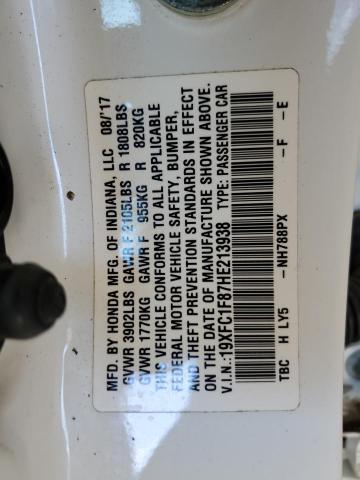 19XFC1F87HE213938 - 2017 HONDA CIVIC EX თეთრი ფოტო 12