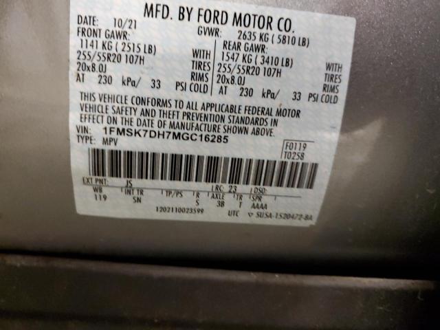 1FMSK7DH7MGC16285 - 2021 FORD EXPLORER XLT SILVER photo 13