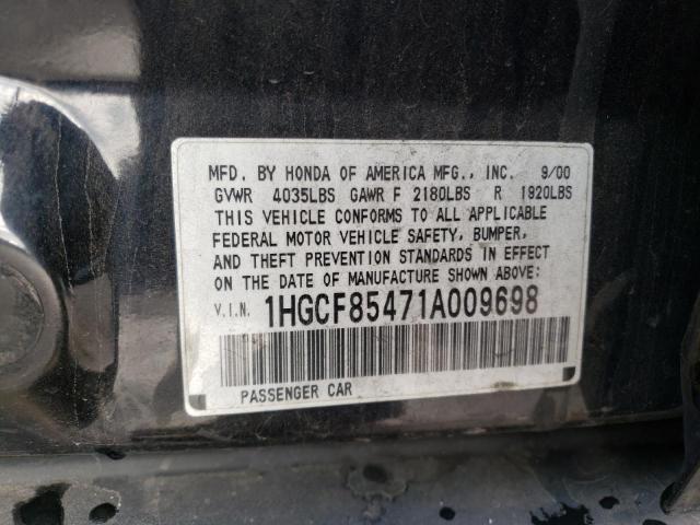 1HGCF85471A009698 - 2001 HONDA ACCORD DX BLACK photo 12