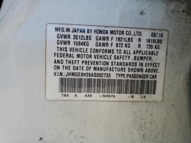 JHMGE8H26AS002733 - 2010 HONDA FIT WHITE photo 13