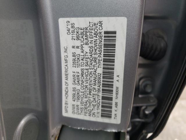 1HGCV1F16KA085932 - 2019 HONDA ACCORD LX SILVER photo 13