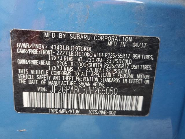 JF2GPABC3HH265050 - 2017 SUBARU CROSSTREK PREMIUM ლურჯი ფოტო 12