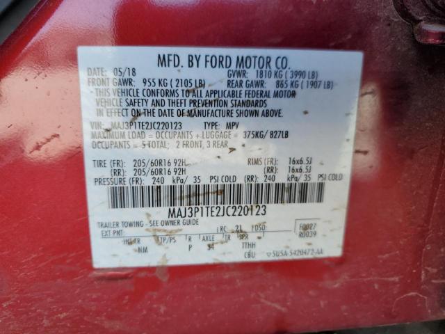 MAJ3P1TE2JC220123 - 2018 FORD ECOSPORT SE RED photo 12