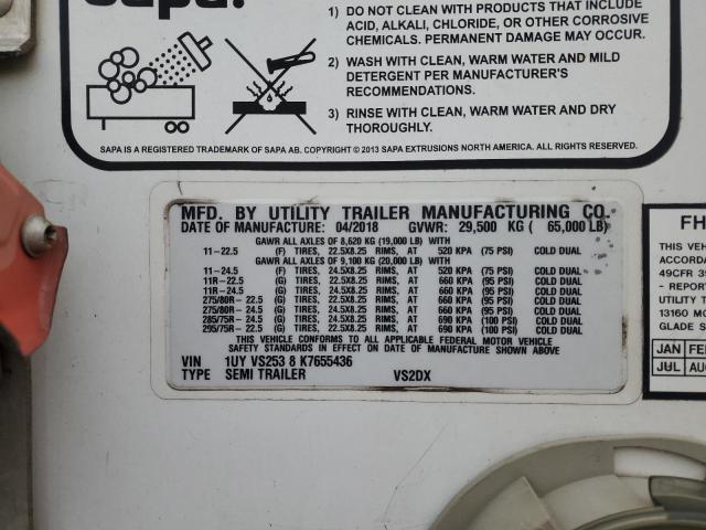 1UYVS2538K7655436 - 2019 UTILITY TRAILER თეთრი ფოტო 10