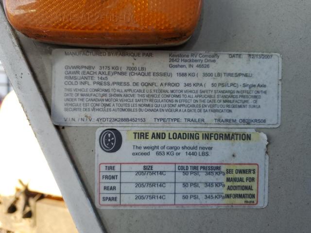 4YDT23K288B452153 - 2008 KEYSTONE OUTBACK WHITE photo 10