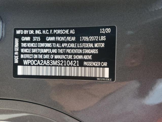 WP0CA2A83MS210421 - 2021 PORSCHE BOXSTER BASE GRAY photo 13