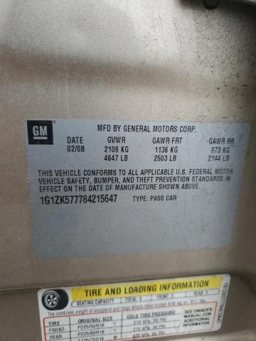 1G1ZK577784215647 - 2008 CHEVROLET MALIBU LTZ ოქროსფერი ფოტო 12