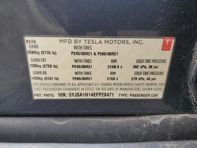 5YJSA1H14EFP28471 - 2014 TESLA MODEL S Մոխրագույն լուսանկար 12